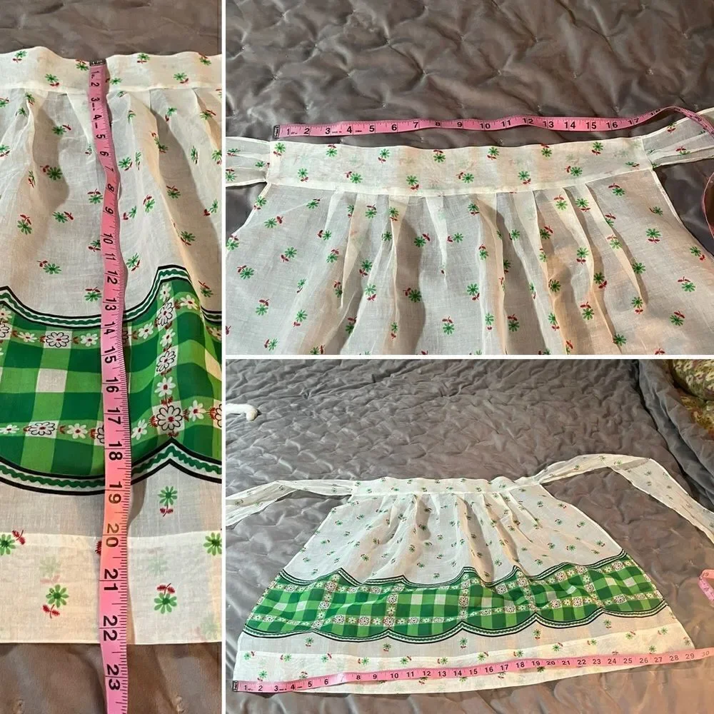 Floral Handmade Vintage Apron Skirt Tie Back Red Green White OS
